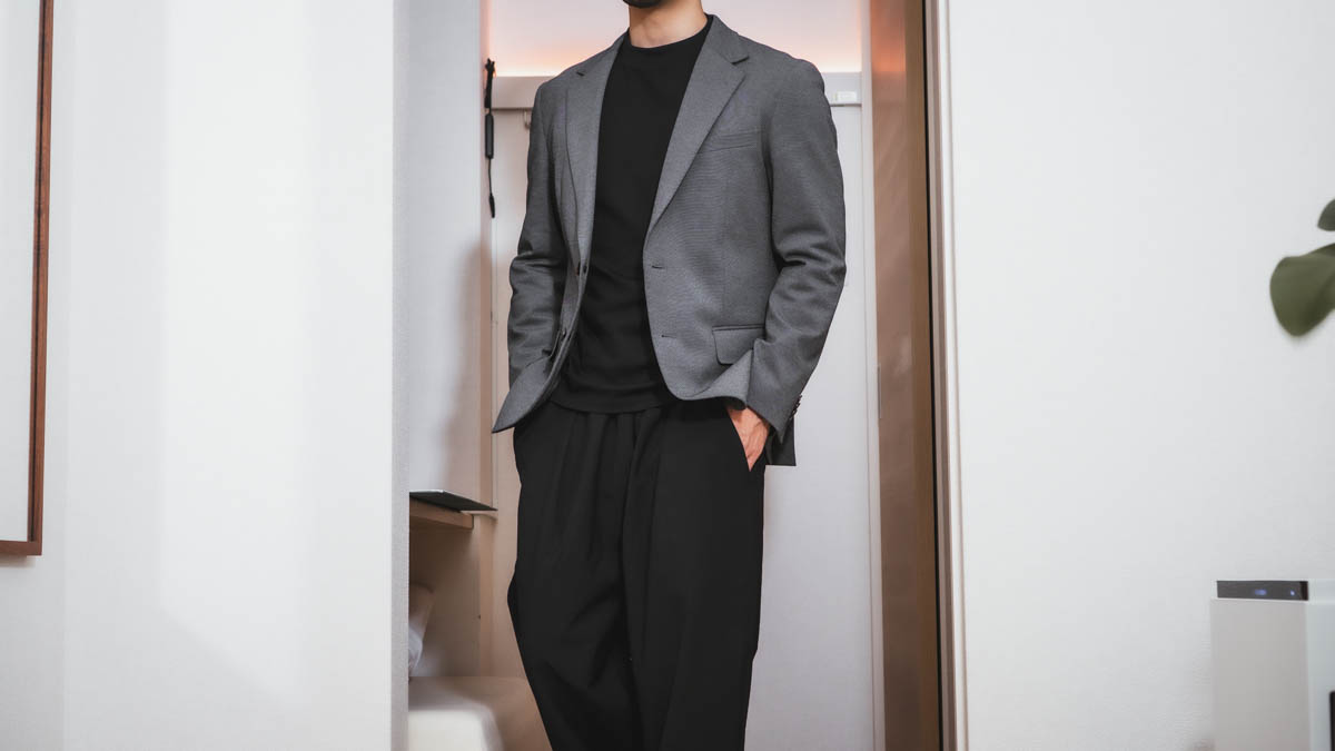 グレージャケット、テアトラワイドパンツコーデ