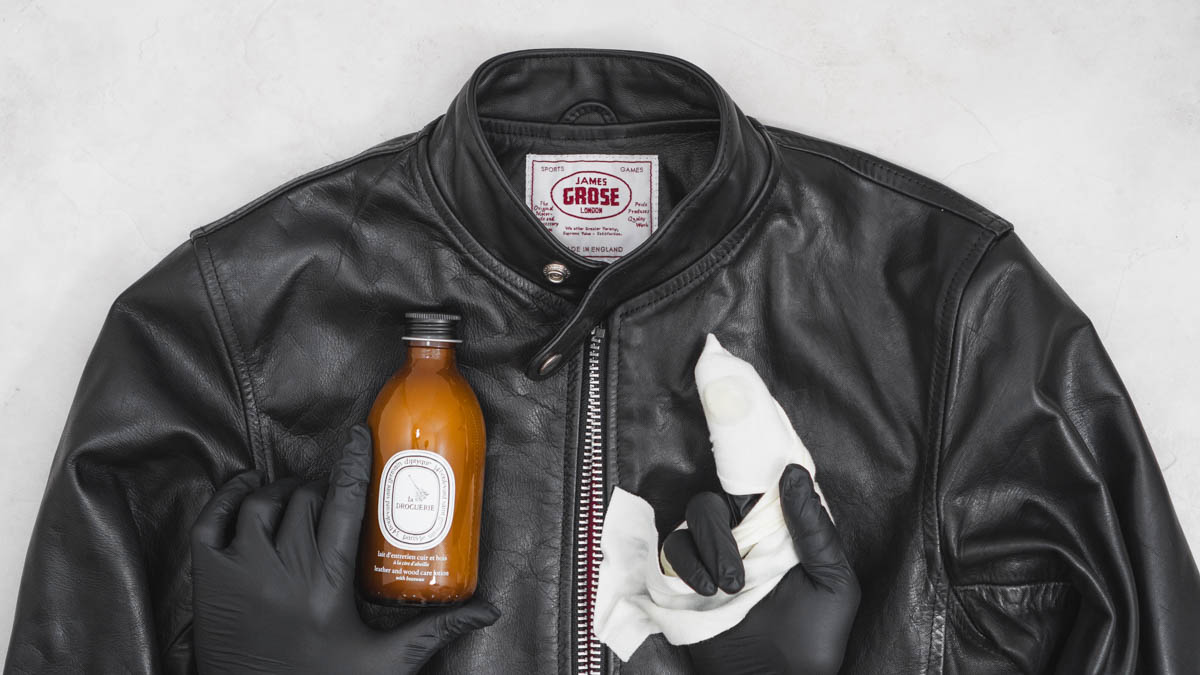 革ジャンとDIPTYQUE(ディプティック)レザー&ウッド ケアローション